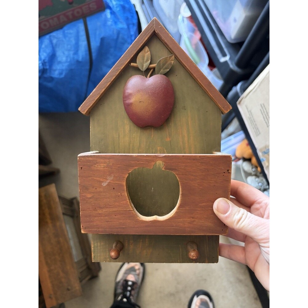 Vintage Wooden House Wall Hanger for Keys, Mail, Trinkets Apple Country Core